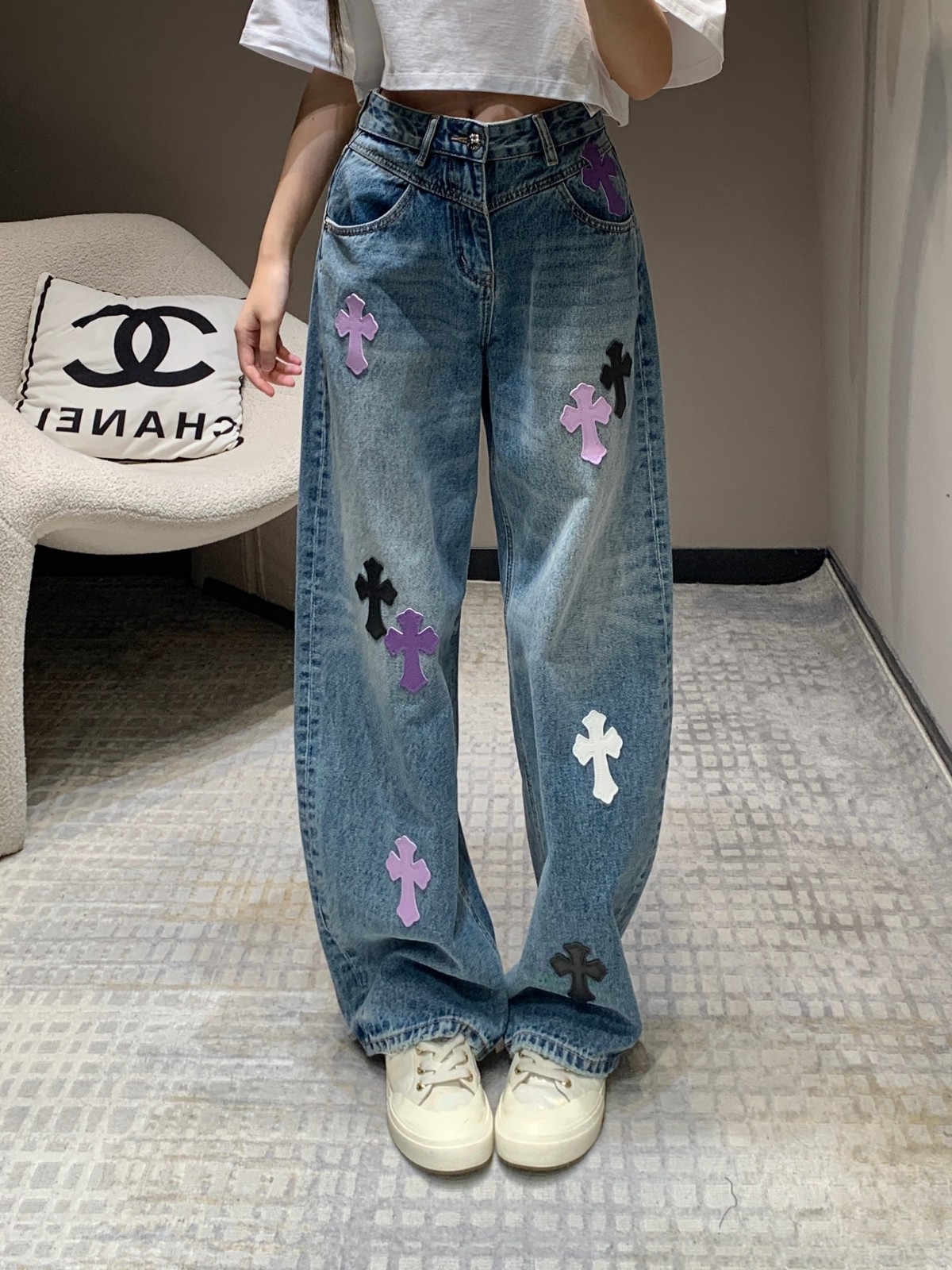 クロムハーツ ジーンズ コピー 合わせやすい お洒落 クロスパッチ デニムパンツ-0