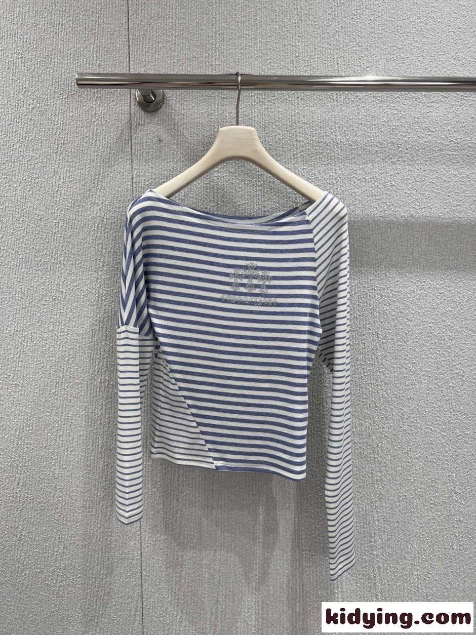 クロムハーツ Tシャツ 偽物 カジュアル ボーダー ボートネック 長袖Tシャツ-0