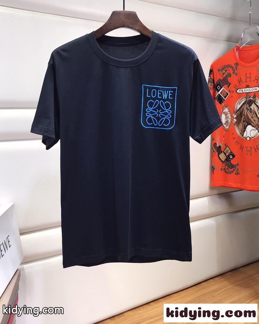 ベーシック 2色 アナグラム フェイクポケット 刺繍入り ロエベ Tシャツ コピー クルーネック-0