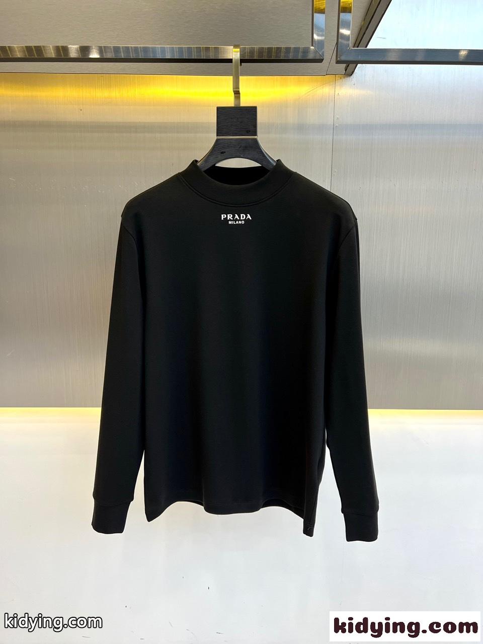 プラダ Tシャツ 偽物 ベーシック 上品 合わせやすい 長袖Tシャツ ブラック-0