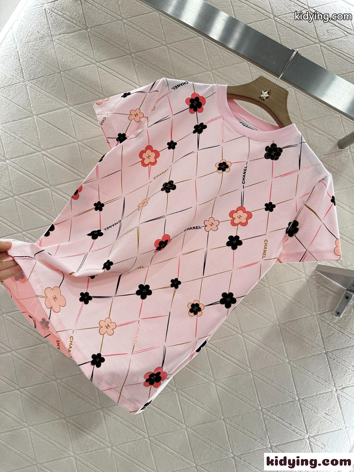 シャネル Tシャツ コピー カジュアル プリント 総柄 半袖Tシャツ コットン ピンク-3