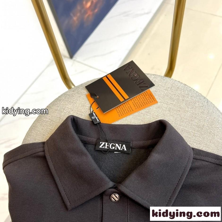上品 シンプル 長袖 ポロシャツ エルメネジルド・ゼニア Tシャツ 偽物 ロゴ ダークグレー-0