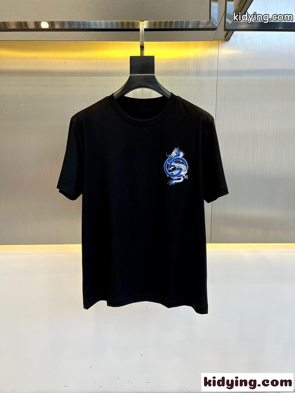 快適 シルケットコットン 刺繍入り グッチ Tシャツ コピー 半袖Tシャツ ブラック-0