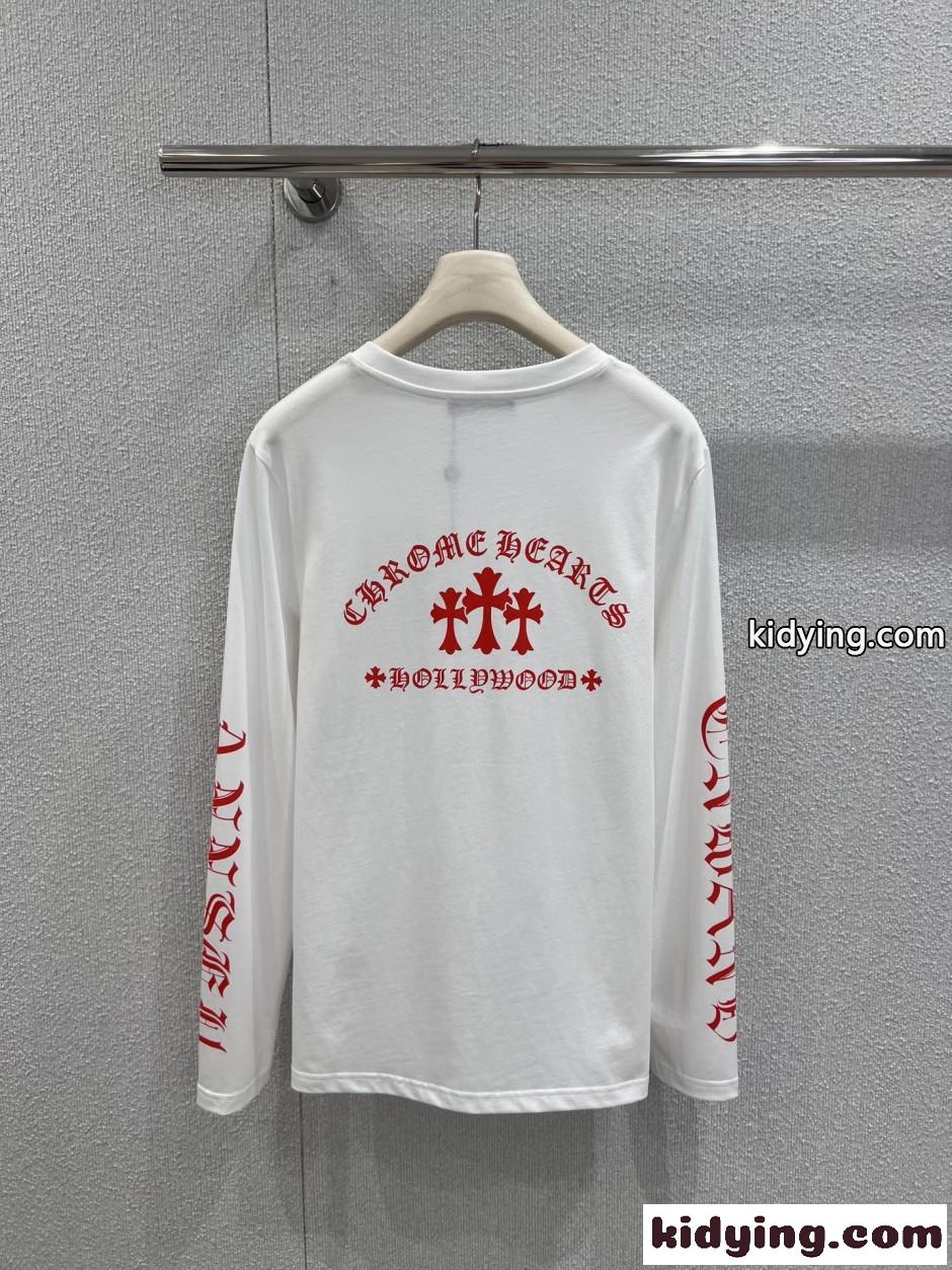 クロムハーツ Tシャツ 偽物 コットン カジュアル プリント ロングスリーブTシャツ-1