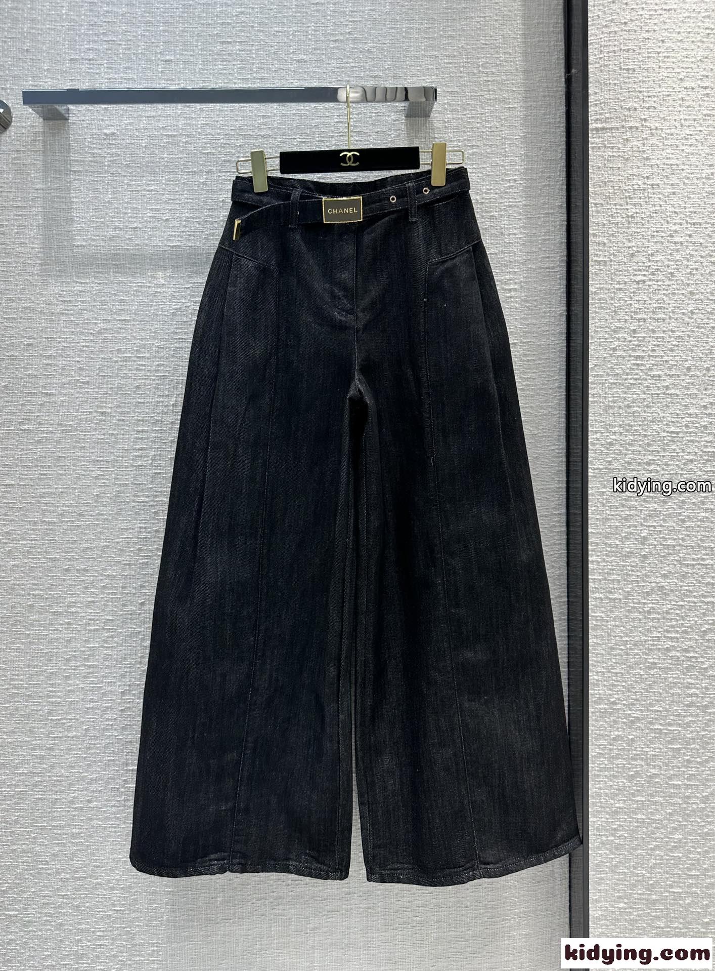 体型カバー ワイドストレート レディース デニムパンツ シャネル ジーンズ コピー ブラック-0
