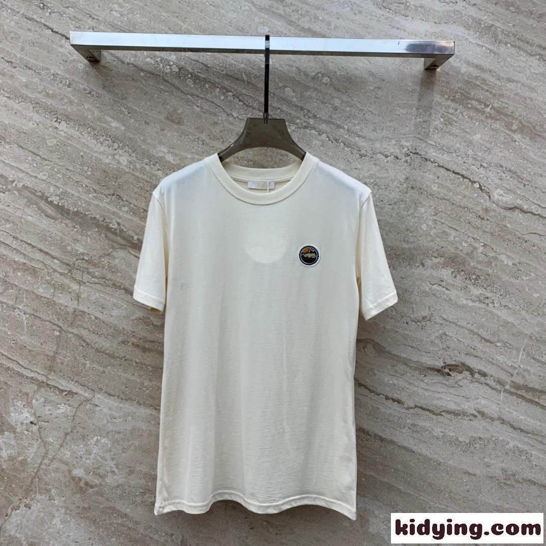定番 カジュアル ロゴパッチ 半袖Tシャツ クロエ Tシャツ コピー ベージュ-0