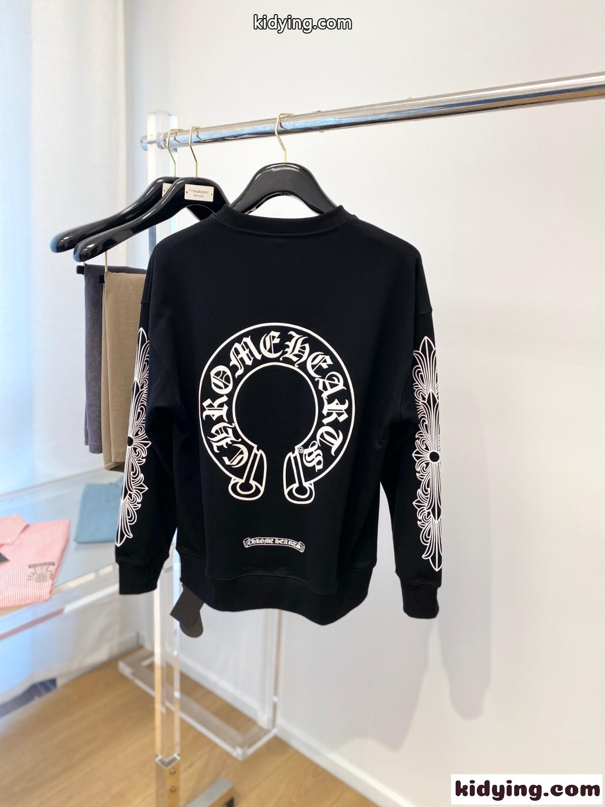 定番 おしゃれ ロゴ プリント クルーネック スウェットシャツ クロムハーツ Tシャツ コピー ブラック-0