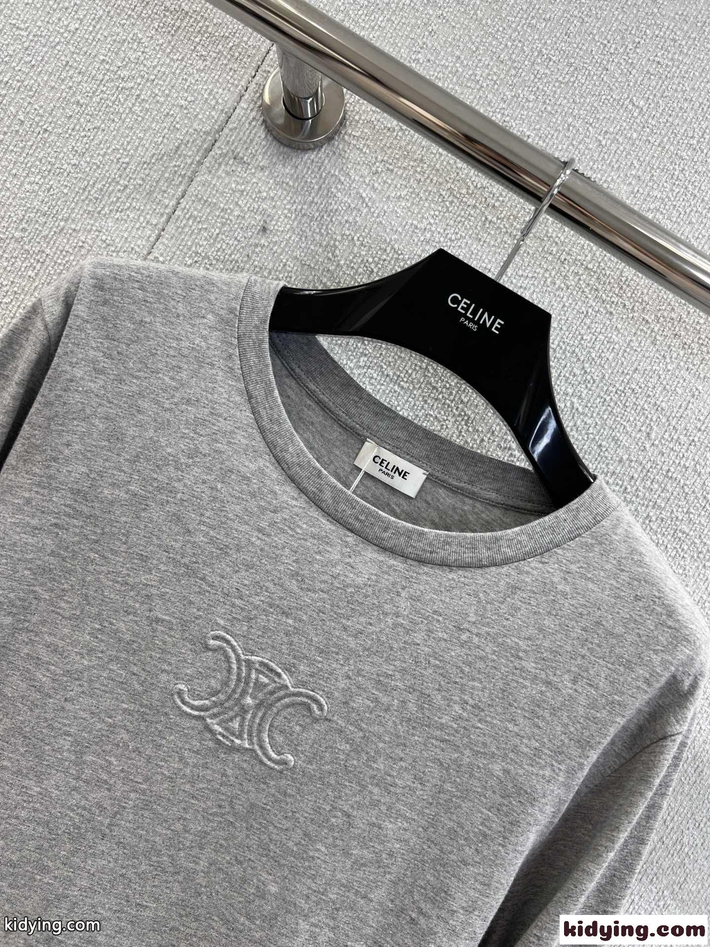 シンプル コットン 長袖Tシャツ セリーヌ Tシャツ コピー クルーネック グレー-3