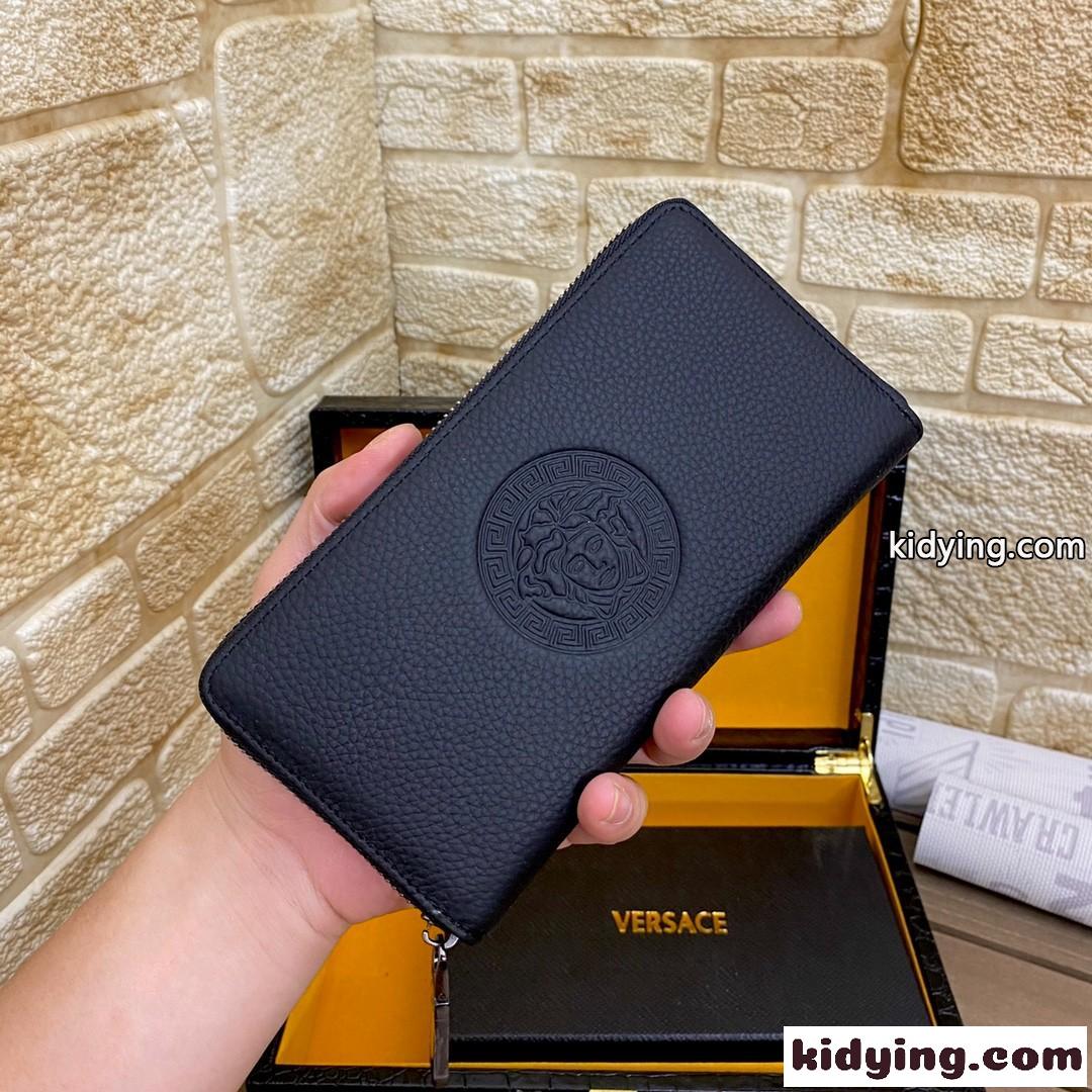 メンズ 長財布 YKK製 ラウンドファスナー ヴェルサーチェ 財布 コピー シンプル おしゃれ 高品質 ブラック-0