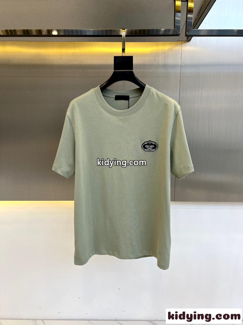 シンプル ロゴ入り コットン 半袖Tシャツ プラダ Tシャツ コピー グリーン-0