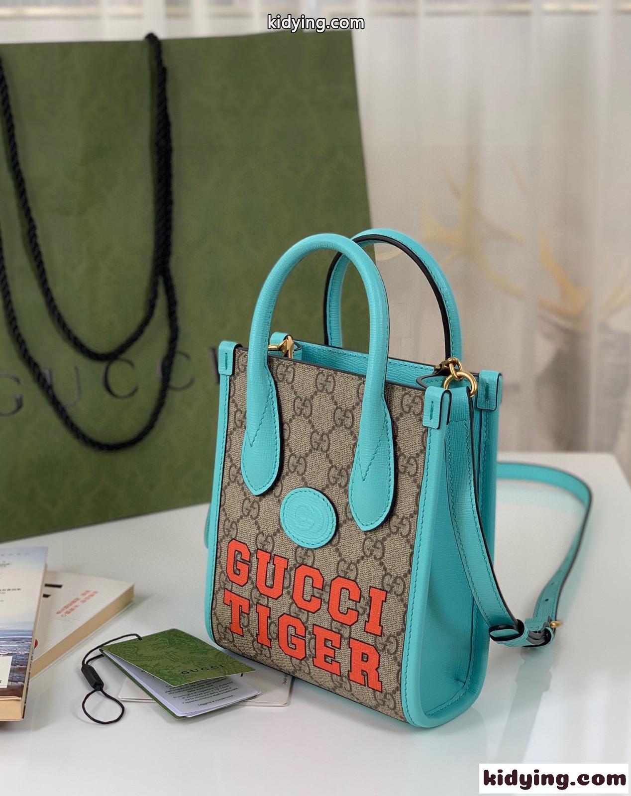 GUCCI TIGER プリント ミニトートバッグ グッチ バッグ 人気 コピー ストラップ付き 斜め掛け レディース カバン-1