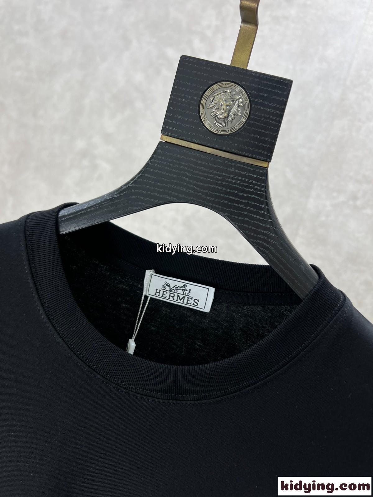 シンプル Hパッチ エルメス Tシャツ コピー クルーネック 半袖Tシャツ ブラック-2