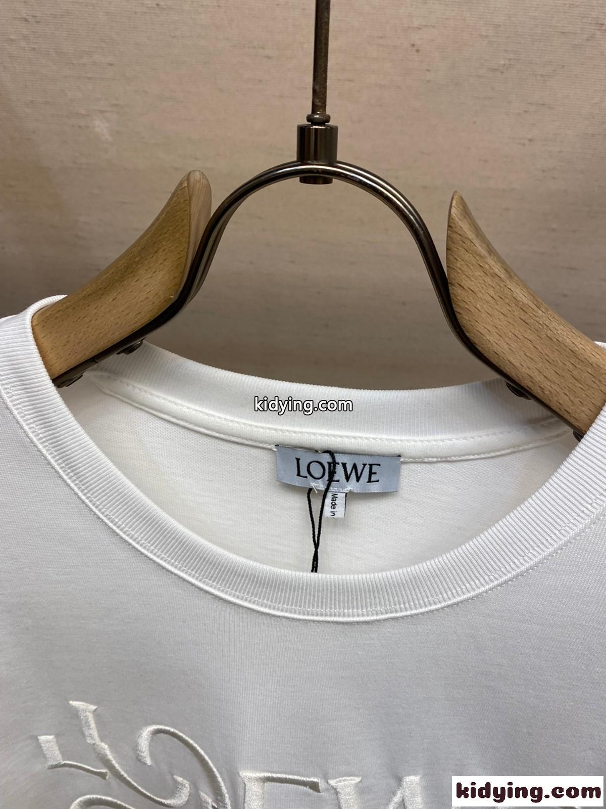 人気 カジュアル 刺繍入り 半袖Tシャツ ロエベ Tシャツ コピー ホワイト-4