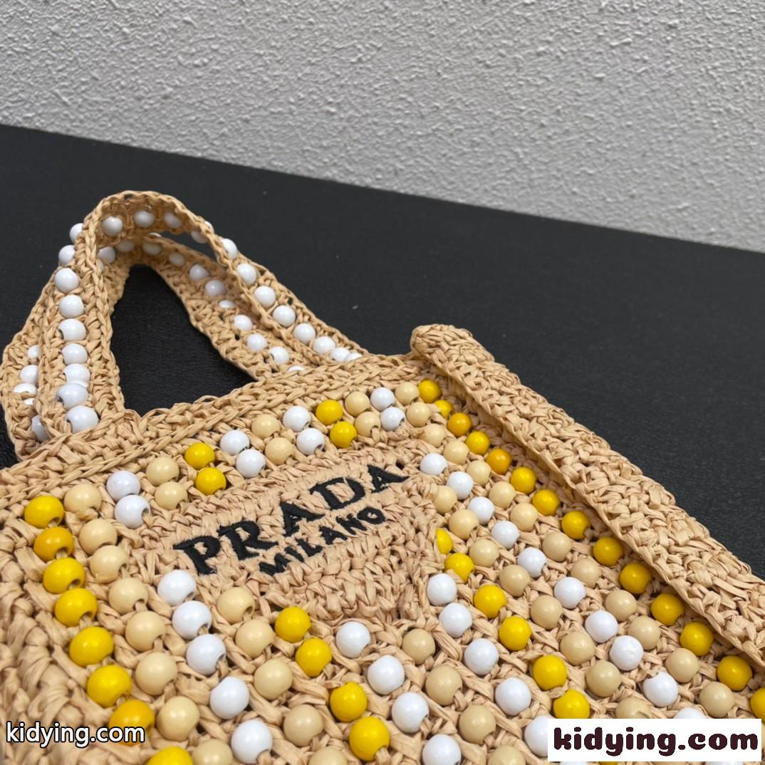 ラフィアXウッドビーズ フェミニン 可愛い トートバッグ プラダ バッグ コピー レディース-4