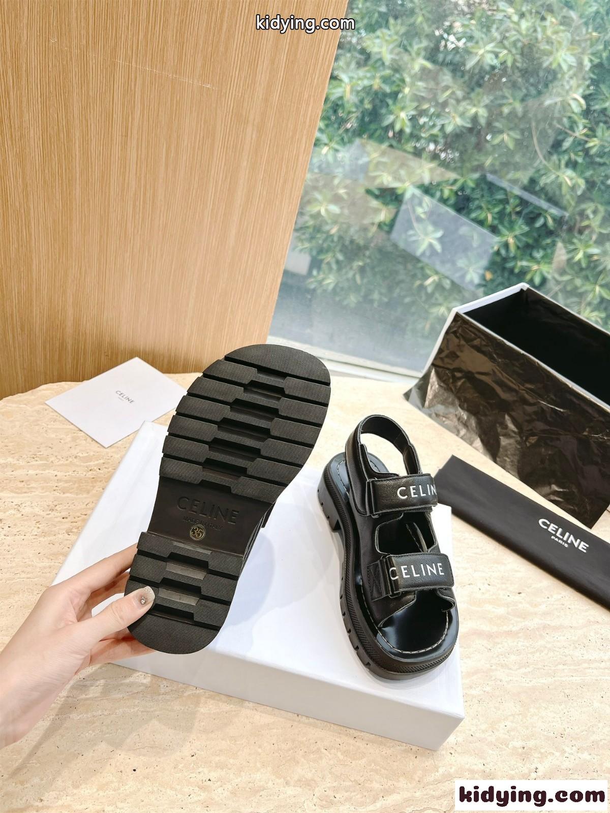 CELINE レオ ベルクロストラップ サンダル セリーヌ サンダル コピー レディース ブラック-3