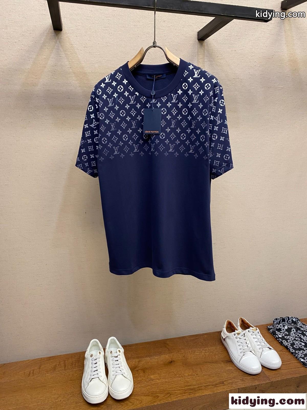 グラディエントコットンTシャツ ルイ・ヴィトン Tシャツ コピー クルーネック ブルー-2