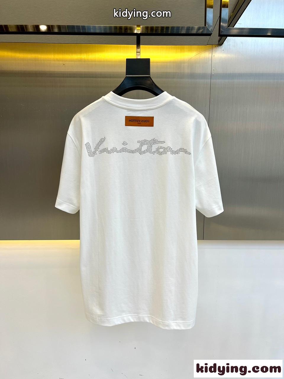 ルイ・ヴィトン 半袖Tシャツ コピー おしゃれ ロゴ クルーネック ホワイト-4