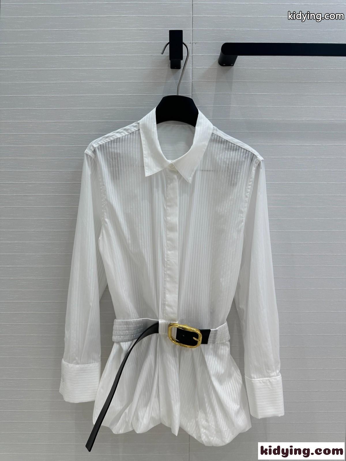 エレガント ベルト付 ストライプシャツ ロエベ シャツ コピー ホワイト-0