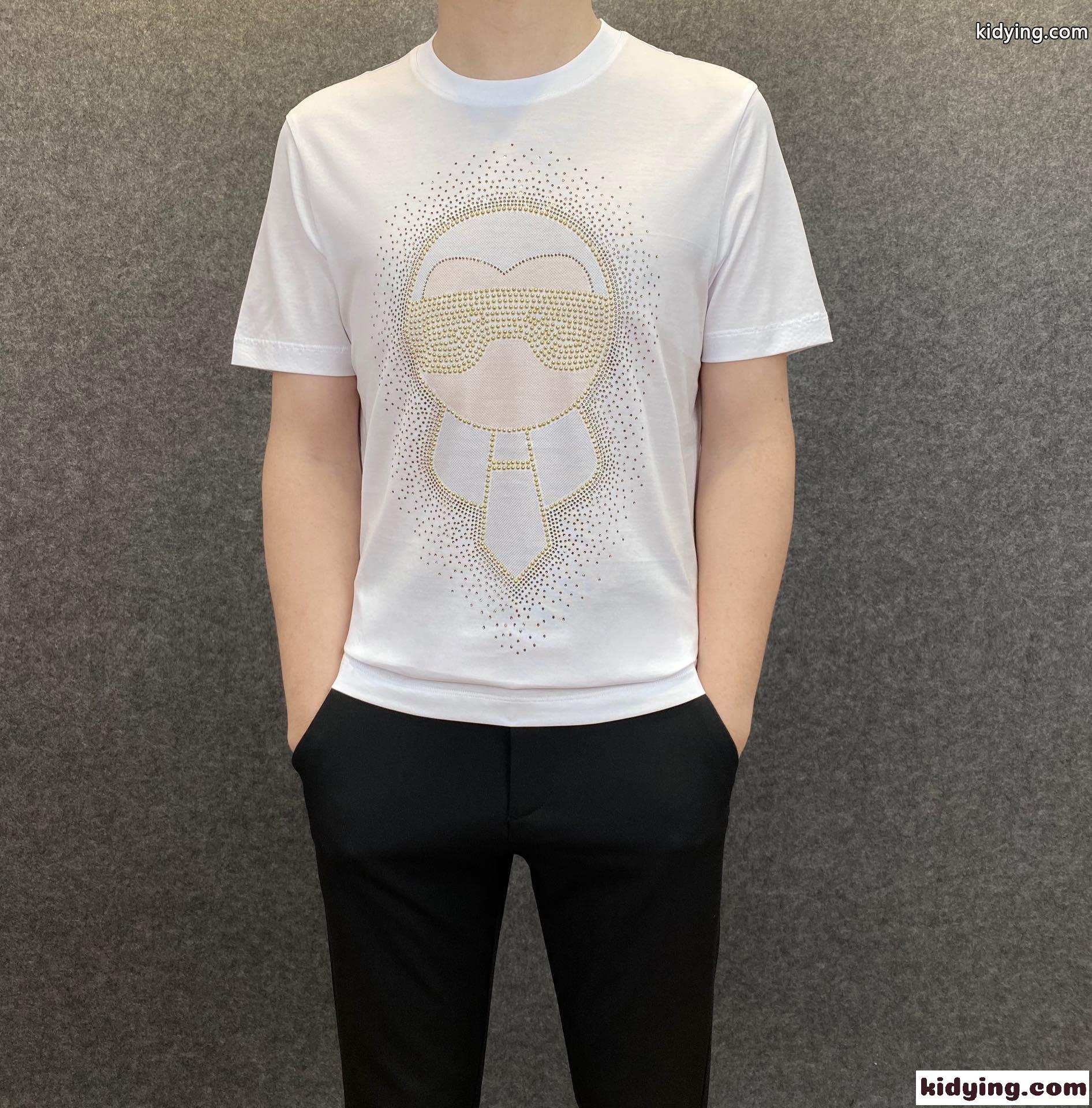 2022春夏新作 カジュアル シンプル 着心地いい フェンディ 半袖tシャツ コピー 柔らかい ホワイト ブラック ブルー-4