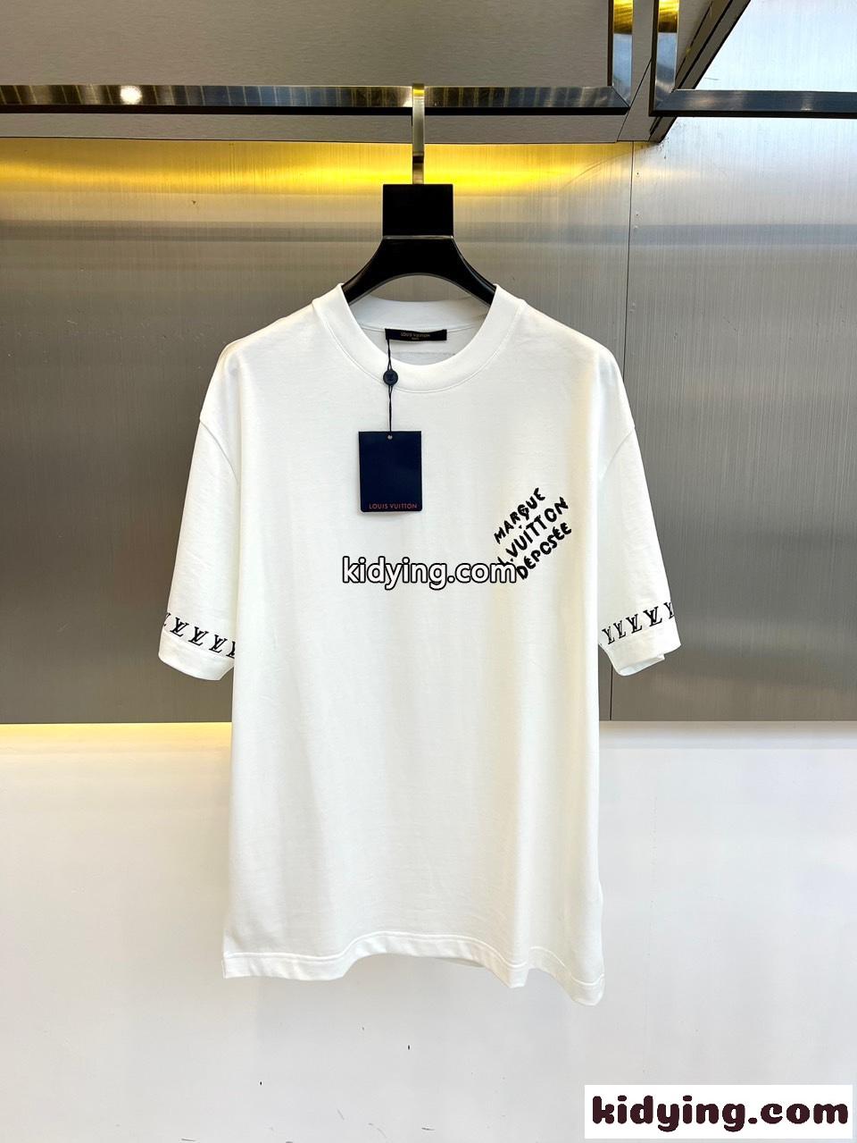 おしゃれ ロゴ ルイ・ヴィトン 半袖Tシャツ コピー クルーネック ホワイト-0