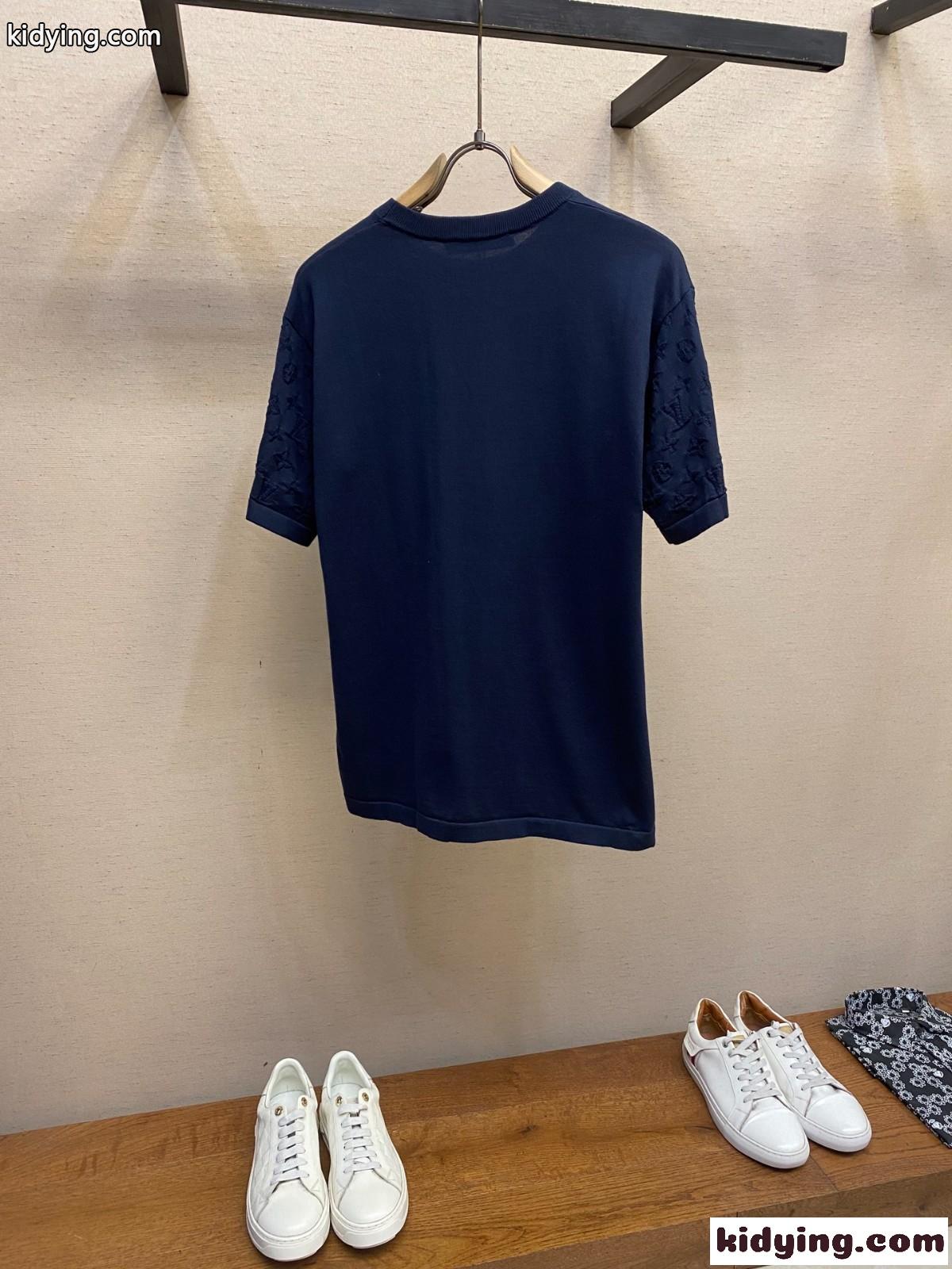 ショートスリーブシグネチャークルーネック ルイ・ヴィトン Tシャツ コピー ブルー-1