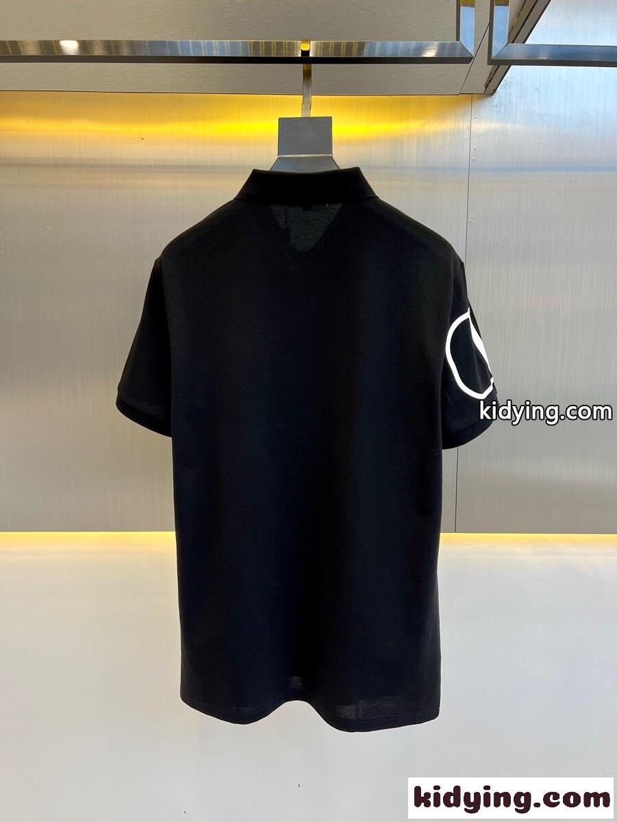 定番 人気 カジュアル コットンピケ Vロゴ 半袖ポロシャツ ヴァレンティノ Tシャツ コピー ブラック-0