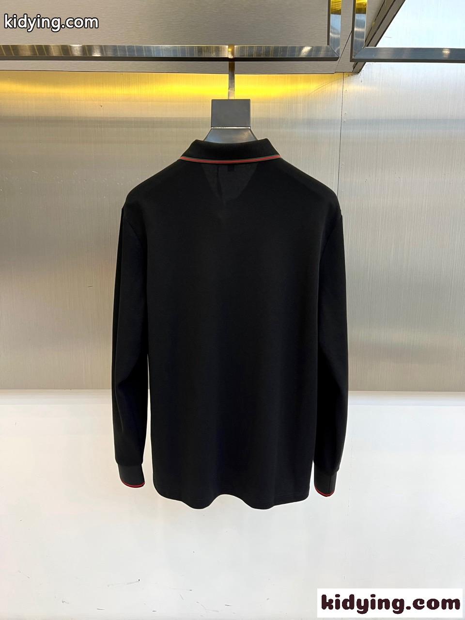 カジュアル 上品 コットン 長袖 ポロシャツ グッチ Tシャツ 偽物 ブラック-4