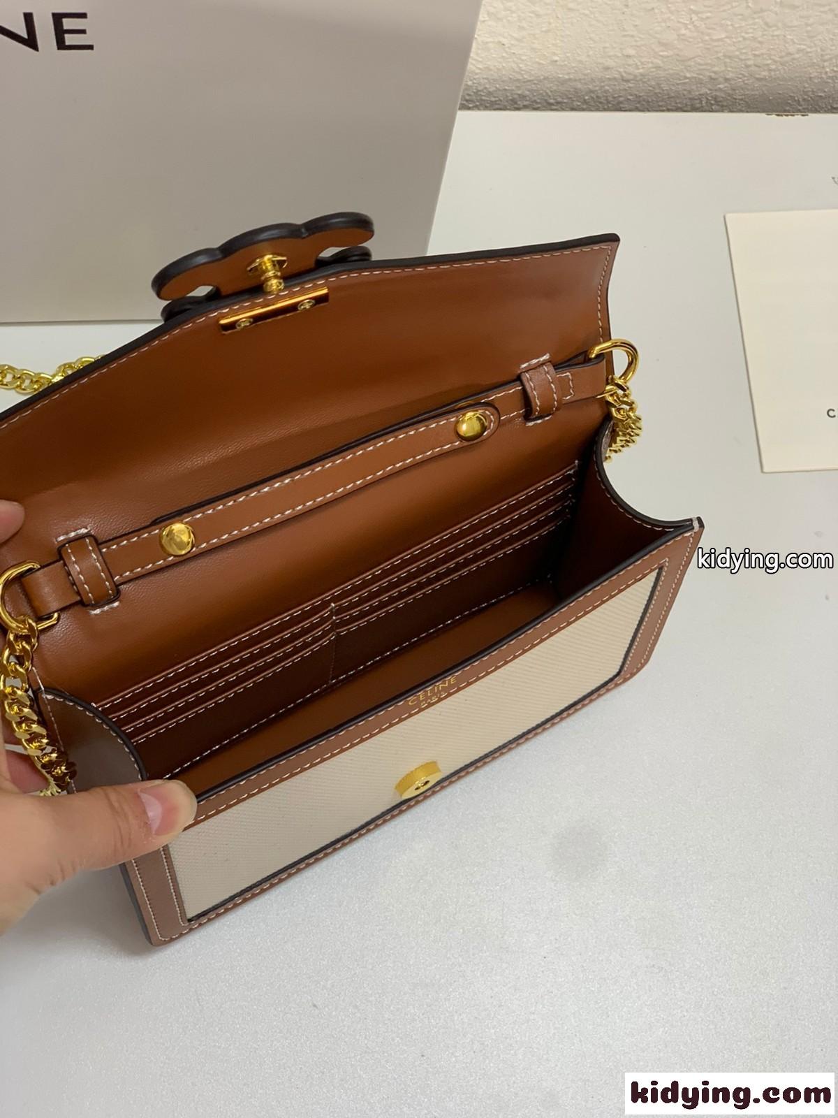 セリーヌ バッグ コピー テキスタイル & カーフスキン チェーンウォレット ショルダーバッグ-4