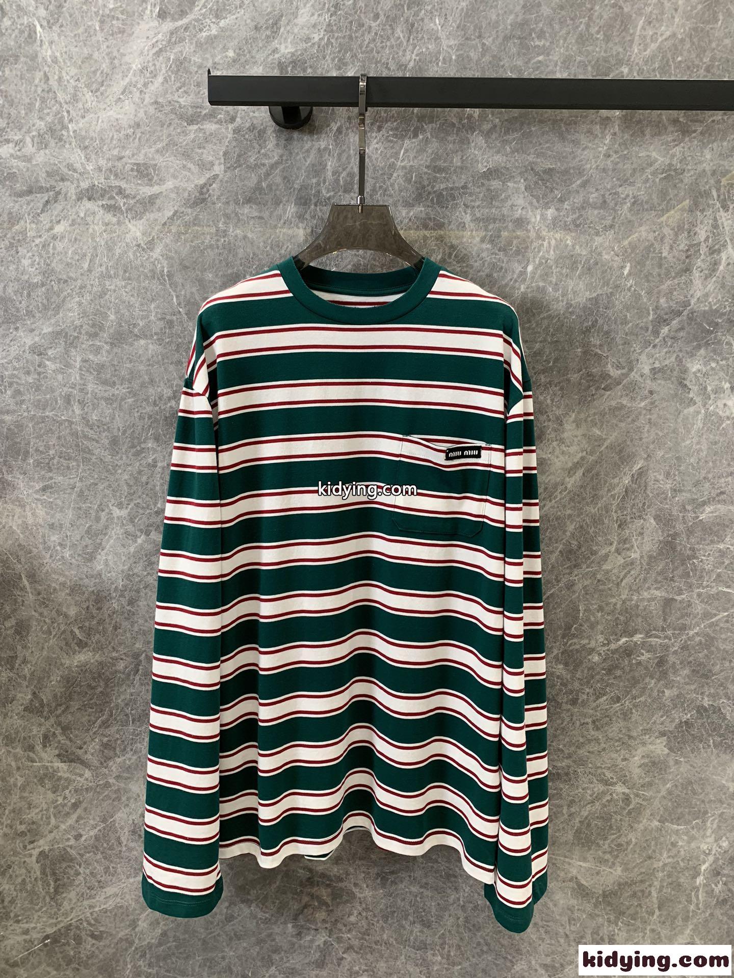 カジュアル ストライプ 長袖Tシャツ ミュウミュウ Tシャツ コピー 合わせやすい-2