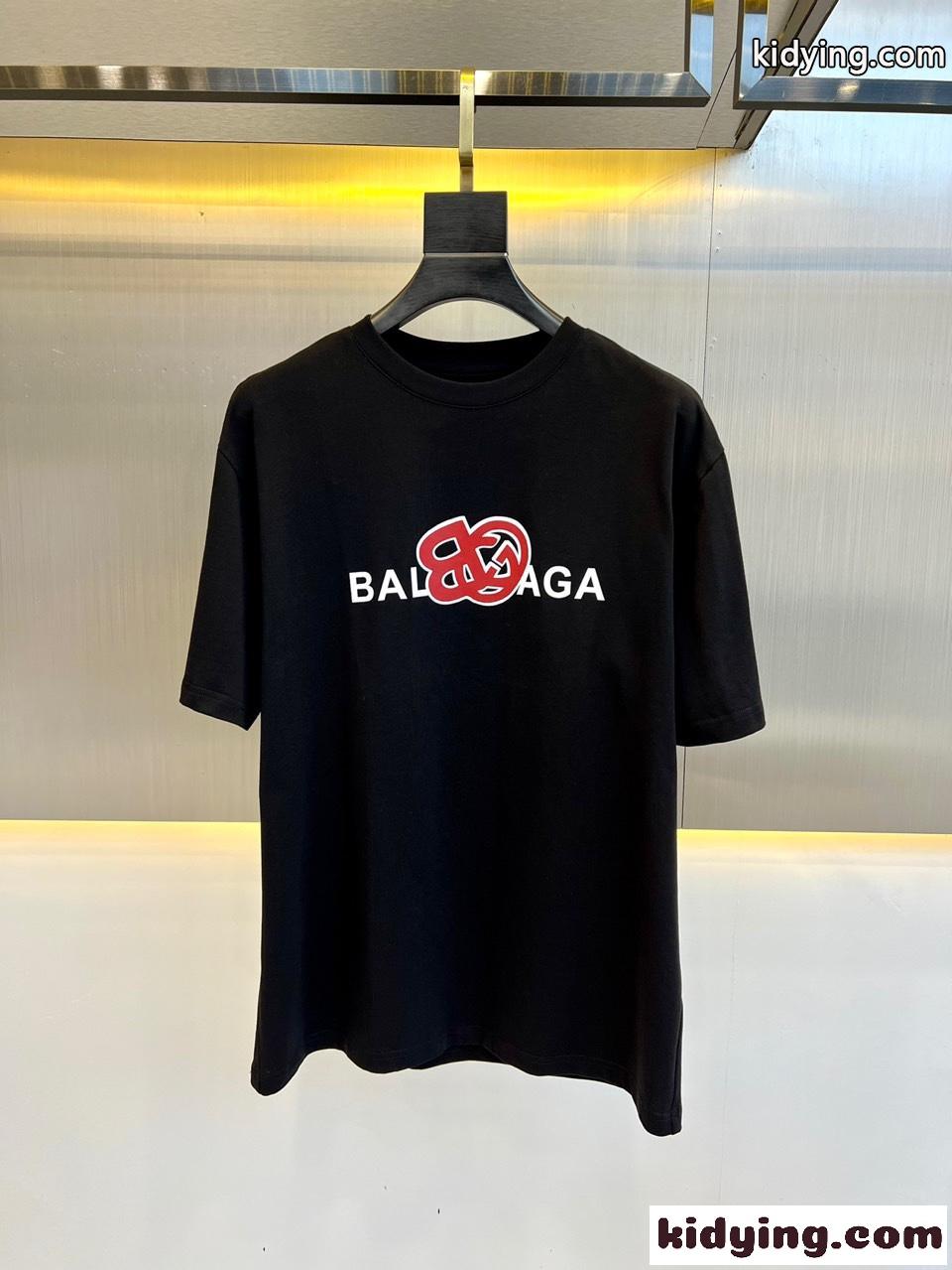 ベーシック カジュアル ロゴ クルーネック 半袖Tシャツ バレンシアガ Tシャツ コピー メンズ ブラック-0