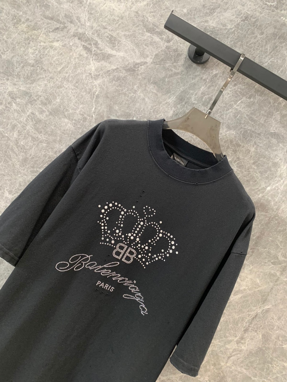 ラインストーンロゴ クルーネック Tシャツ バレンシアガ 半袖Tシャツ コピー ユニセックス-4
