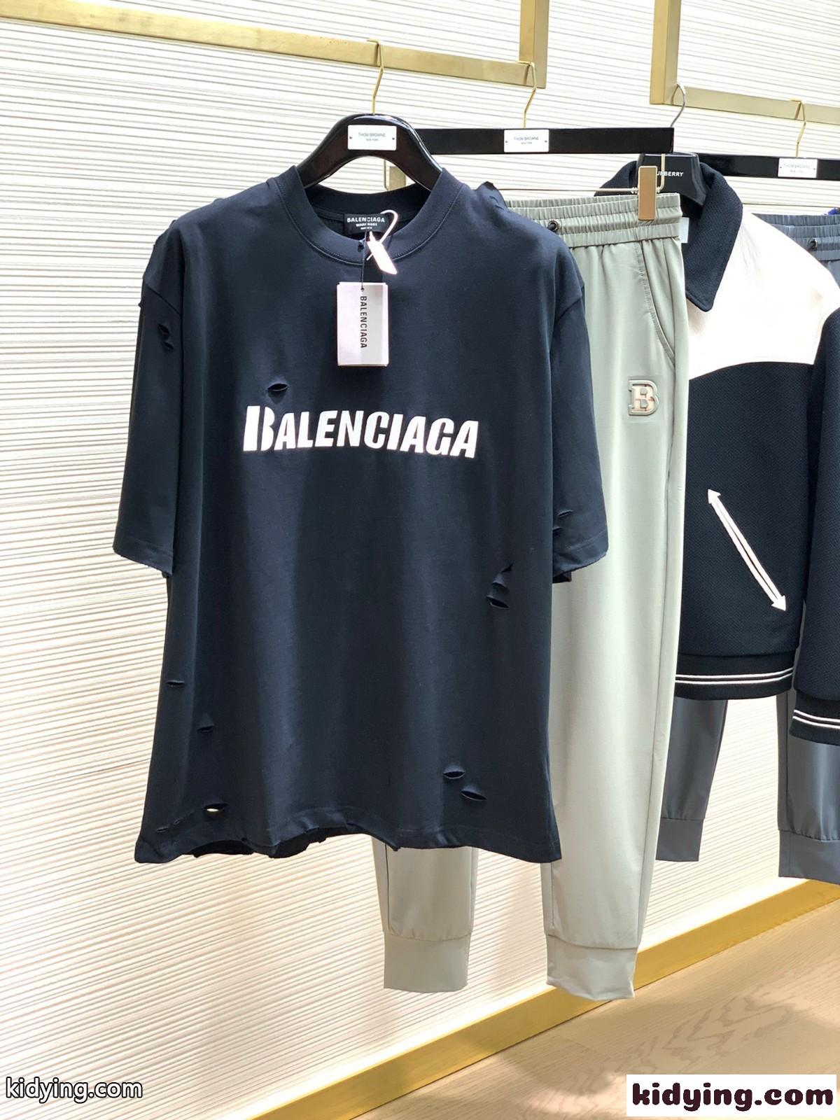 人気 おしゃれ カジュアル ロゴ バレンシアガ Tシャツ コピー クルーネック 半袖 トップス ブラック-0