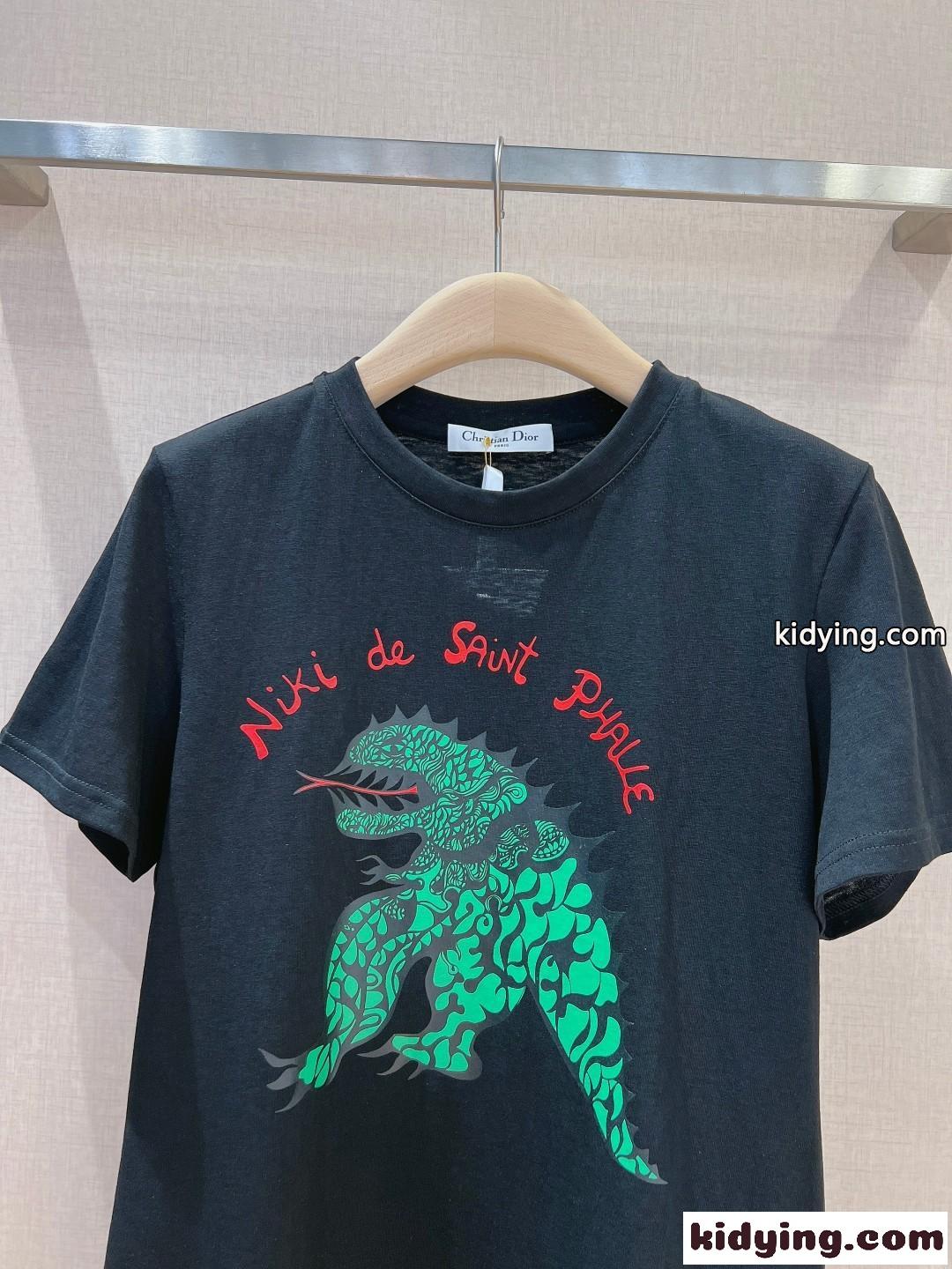 Dragon コットン & リネン 半袖Tシャツ クリスチャン・ディオール Tシャツ コピー ブラック-2