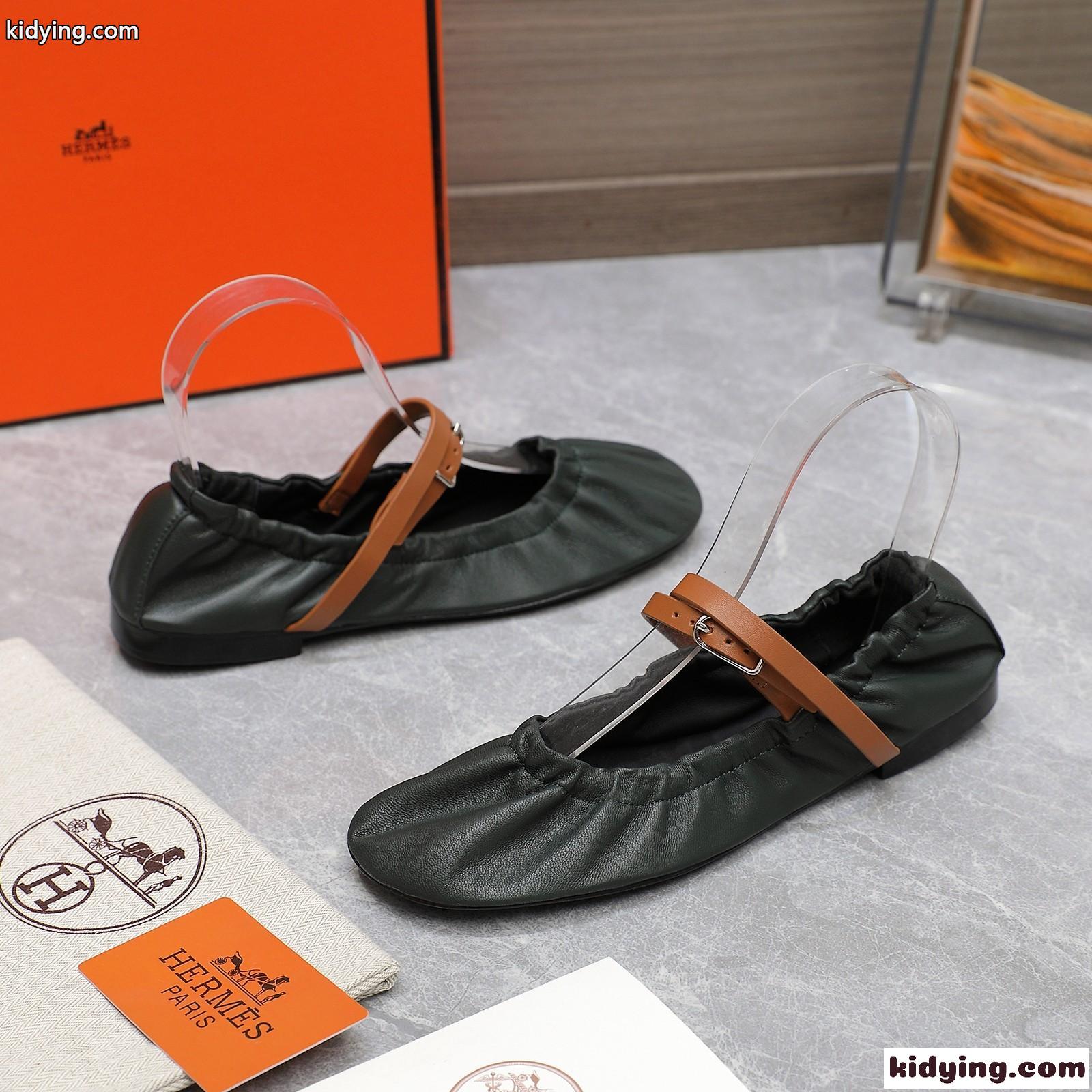 大人 可愛い ジョリーバレエシューズ エルメス パンプス コピー グリーン-2