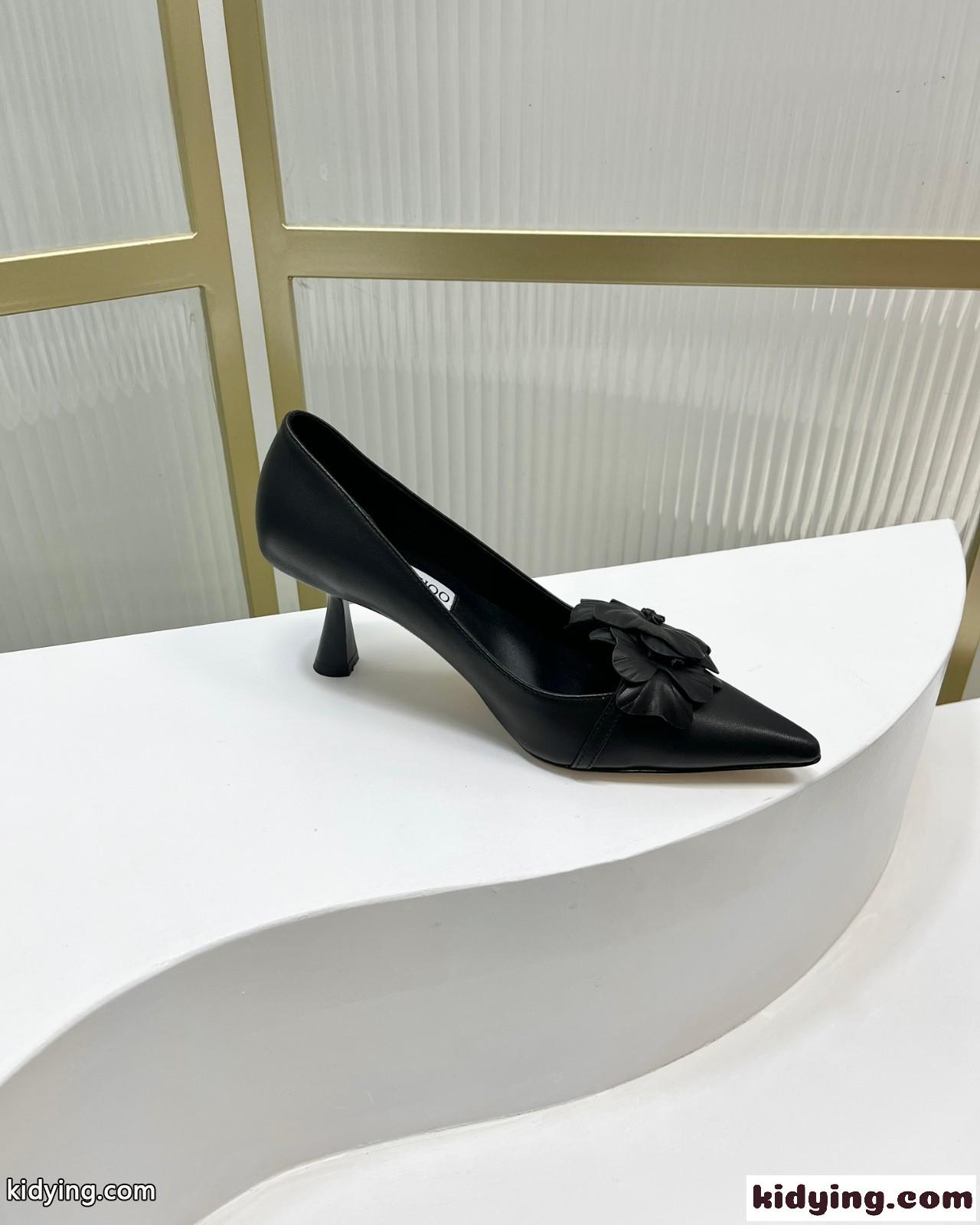 ラワー付き ナッパレザー・パンプス ジミーチュウ パンプス コピー ブラック-2