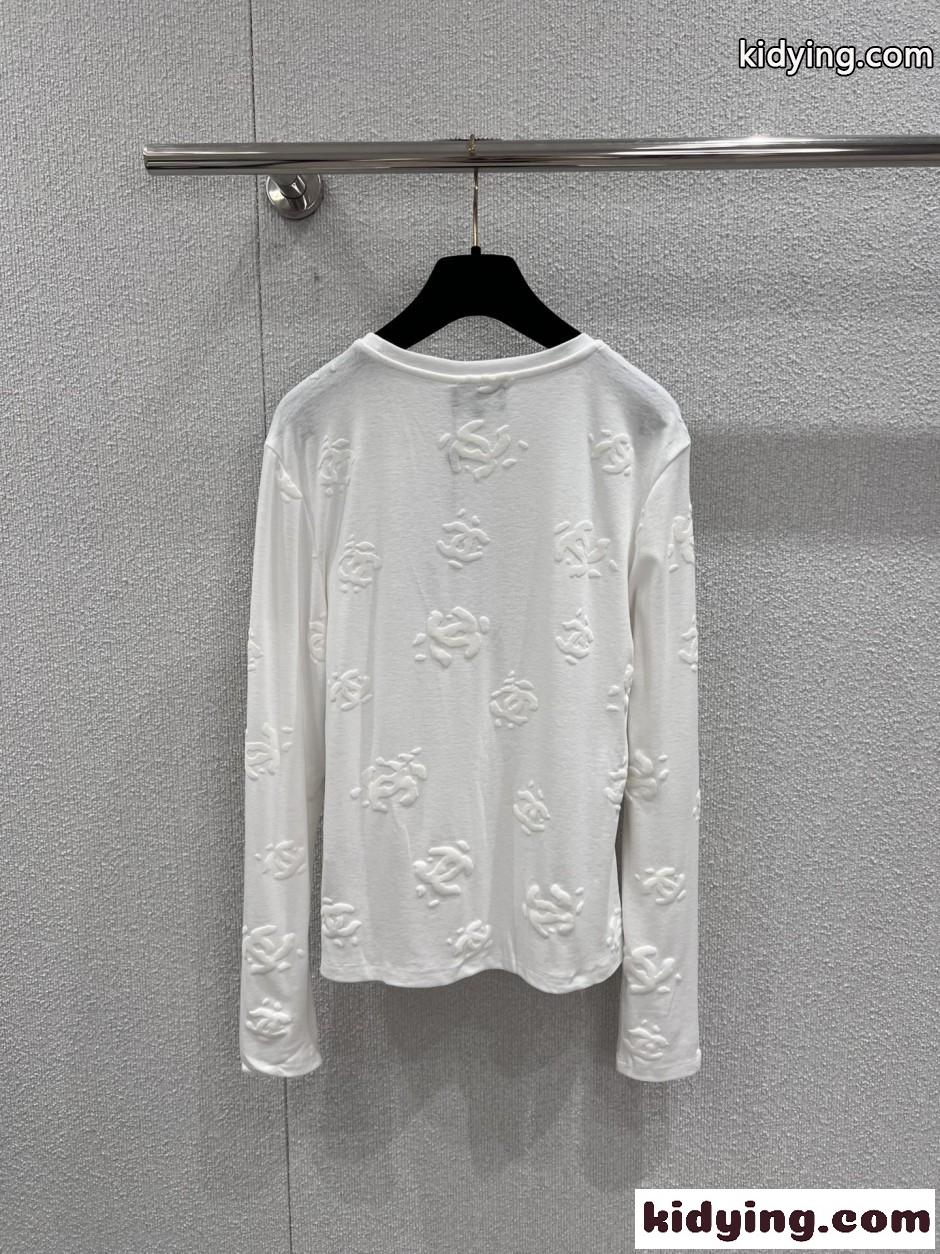 シンプル CCロゴ 長袖Tシャツ シャネル Tシャツ コピー クルーネック ホワイト-2