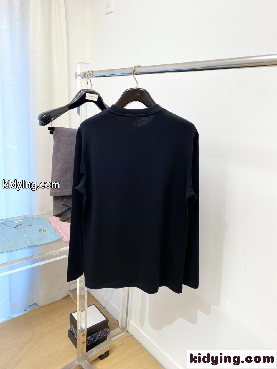 モンクレール Tシャツ 偽物 シンプル 合わせやすい クルーネック 長袖Tシャツ ブラック-4