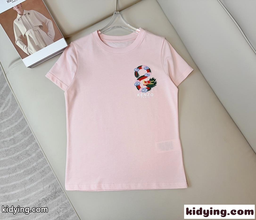 YEAR OF THE DRAGON CREST エンブロイダリー 半袖Tシャツ ケンゾー Tシャツ コピー ピンク-0