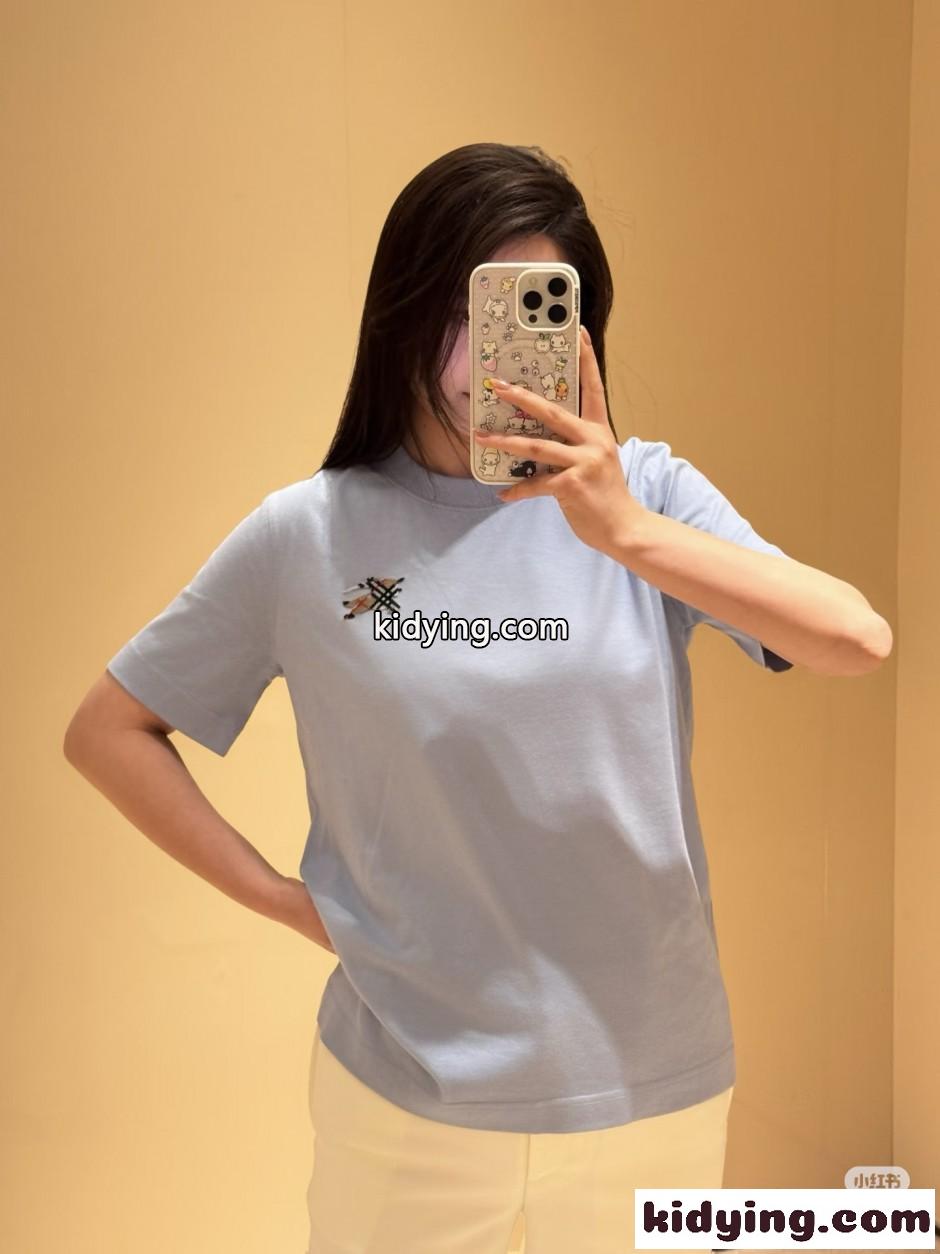 ナイトチェック コットンTシャツ バーバリー Tシャツ 偽物 ライトブルー-3