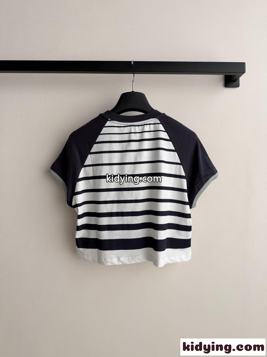 ストライプ コットン 半袖Tシャツ フェンディ Tシャツ コピー クロップド丈-0