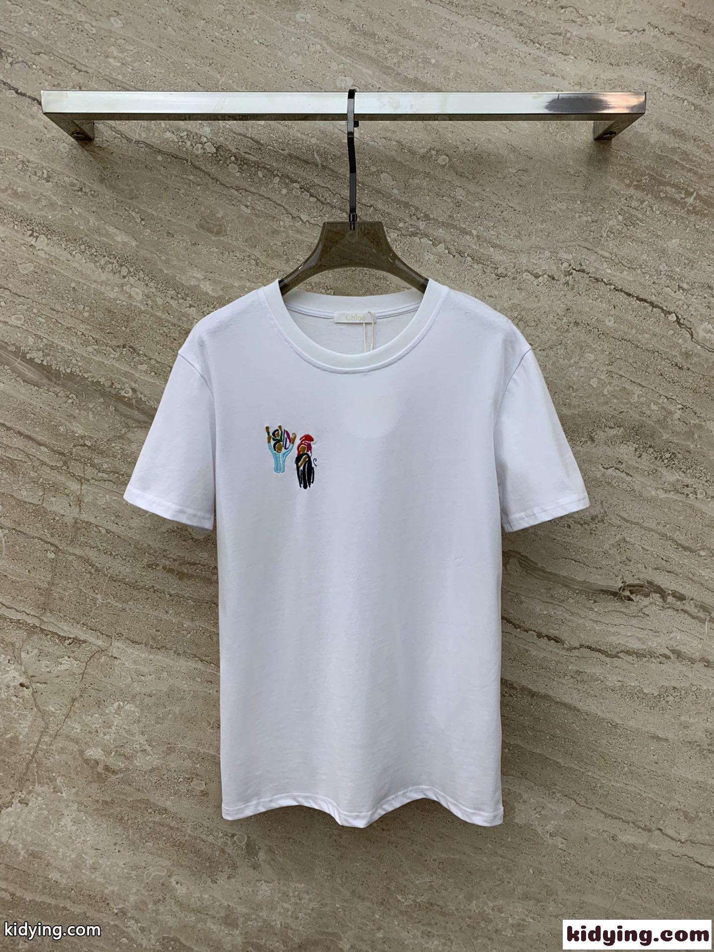 シンプル 刺繍入り コットン 半袖Tシャツ クロエ Tシャツ コピー 合わせやすい-2