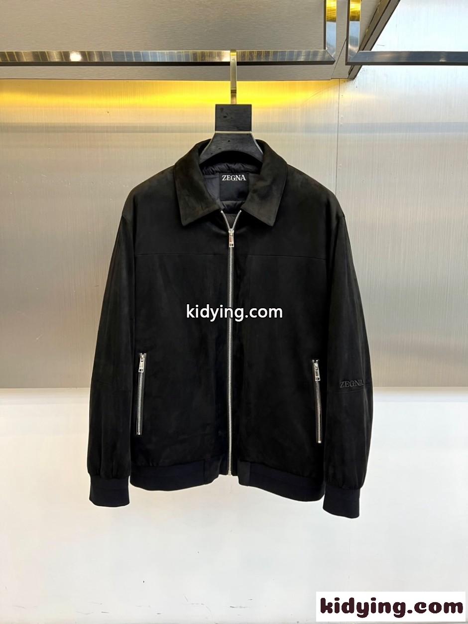 上品 洗練された スエード ブルゾン エルメネジルド・ゼニア ジャケット 偽物 ブラック-1