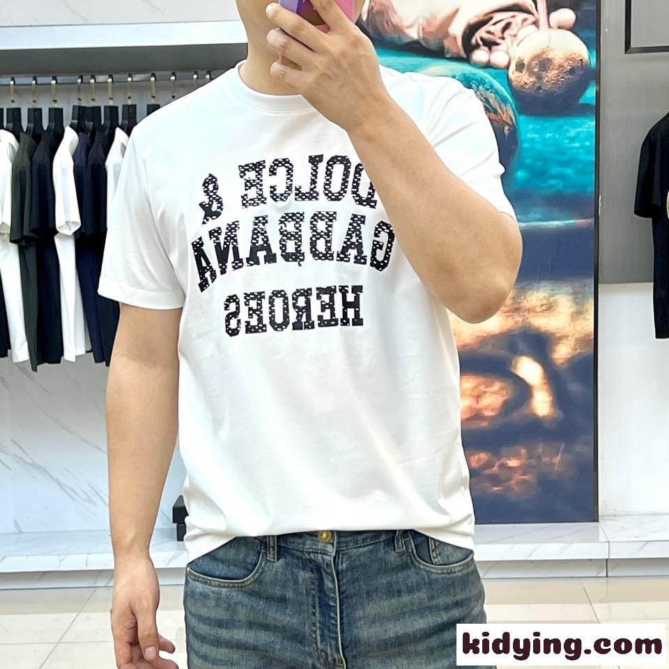 目を引く ロゴ 半袖Tシャツ ドルチェ&ガッバーナ Tシャツ 偽物 コットン ホワイト-1