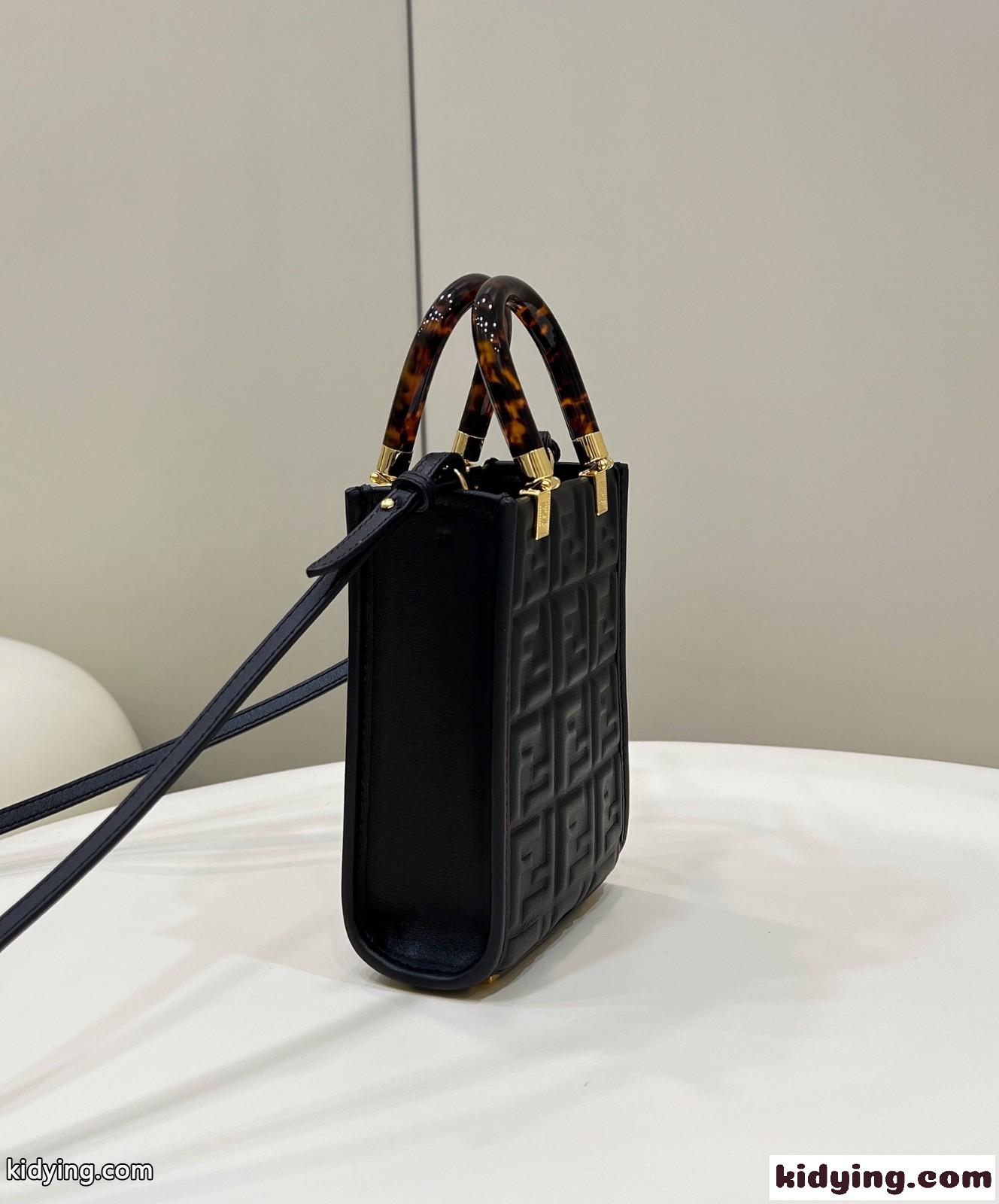 ブラック レザー FFモチーフ サンシャイン フェンディ バッグ 人気 コピー ミニ トートバッグ-2