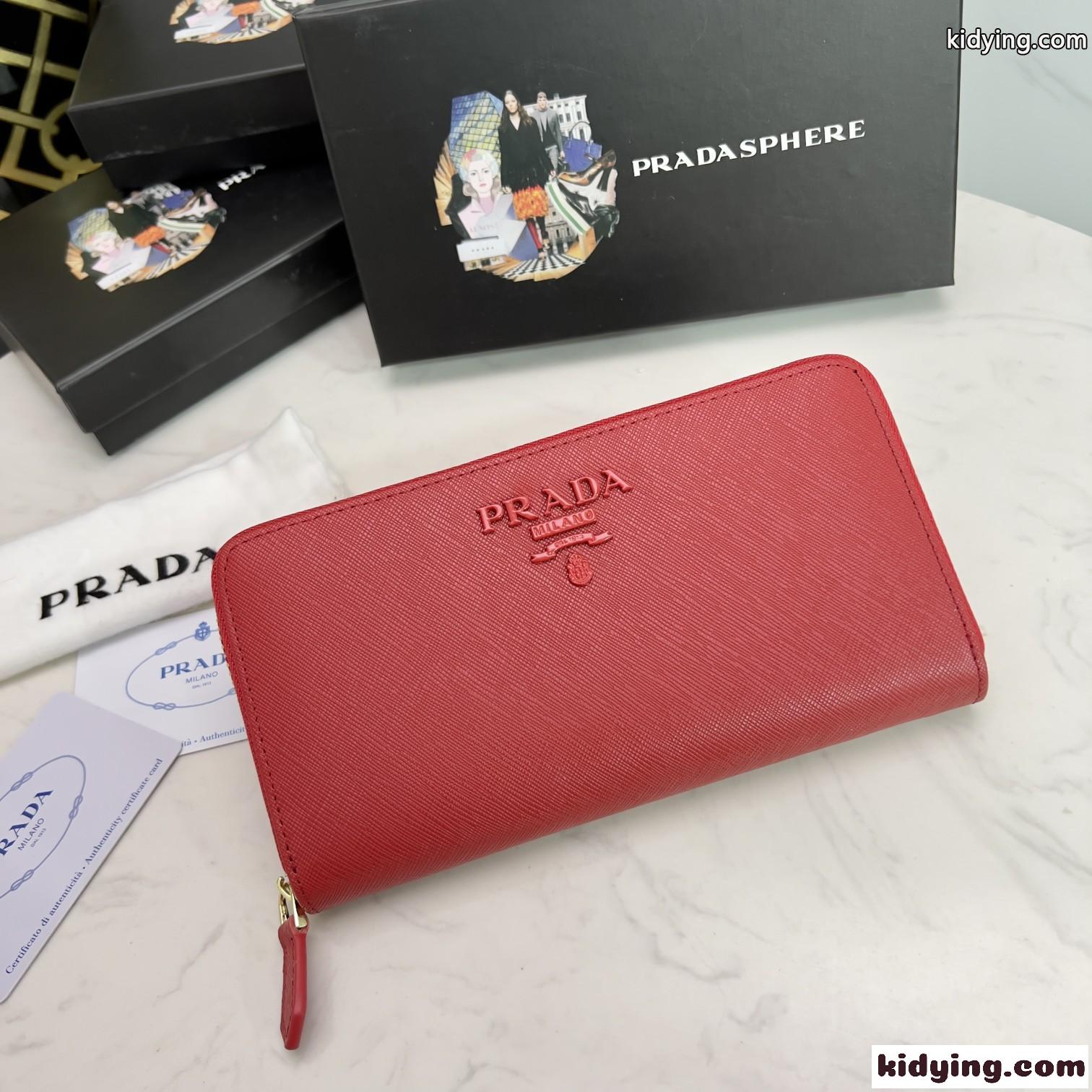人気 シンプル ロゴ入り 長財布 プラダ 財布 コピー レッド-1