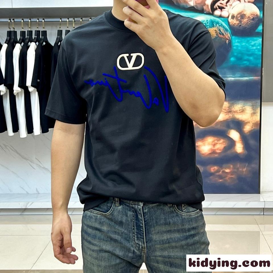 フロントロゴ クルーネック 半袖Tシャツ ヴァレンティノ Tシャツ 偽物 ブラック-2