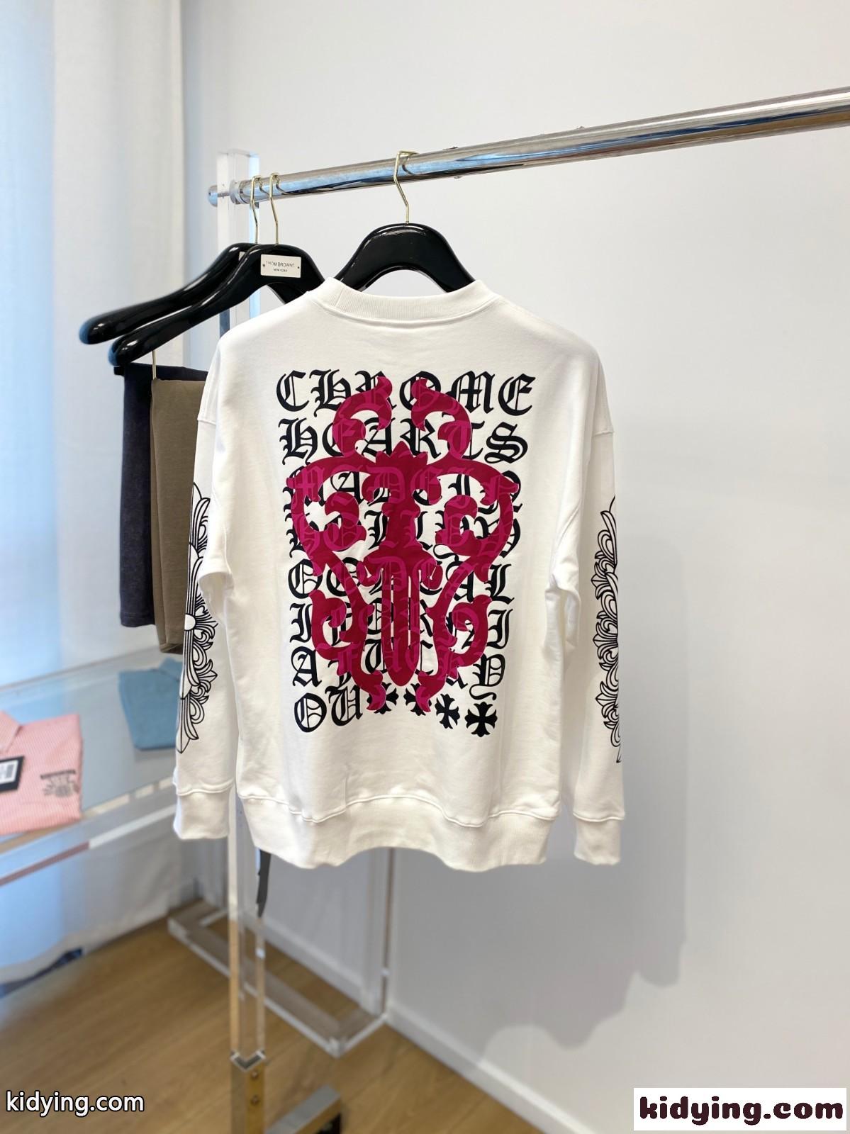 クロムハーツ Tシャツ コピー 定番 おしゃれ ロゴ プリント クルーネック スウェットシャツ ホワイト-4