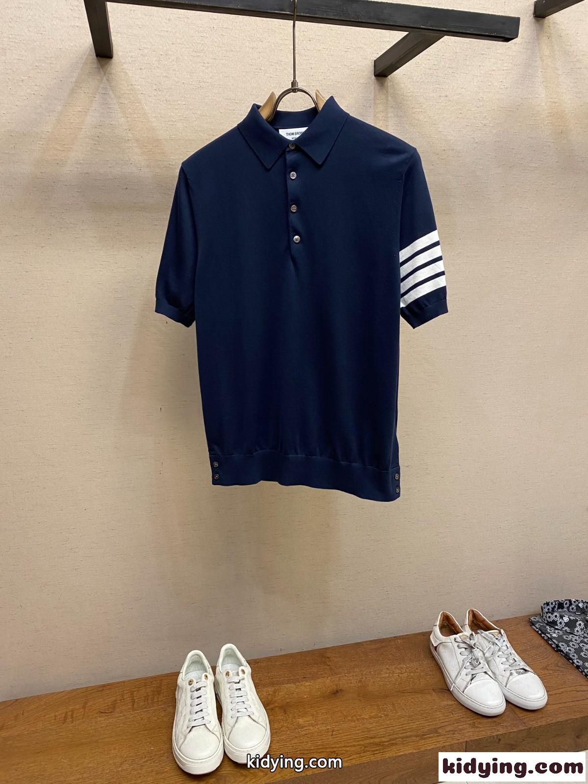 トムブラウン Tシャツ スーパーコピー 定番 人気 コットン 半袖ポロシャツ ブルー-0