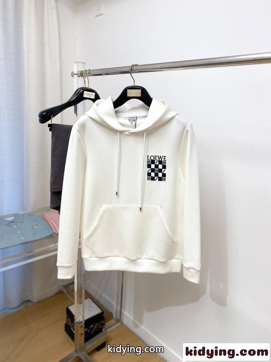 カジュアル ロゴ刺繍 コットン フーディー ロエベ パーカー 偽物 ホワイト-0