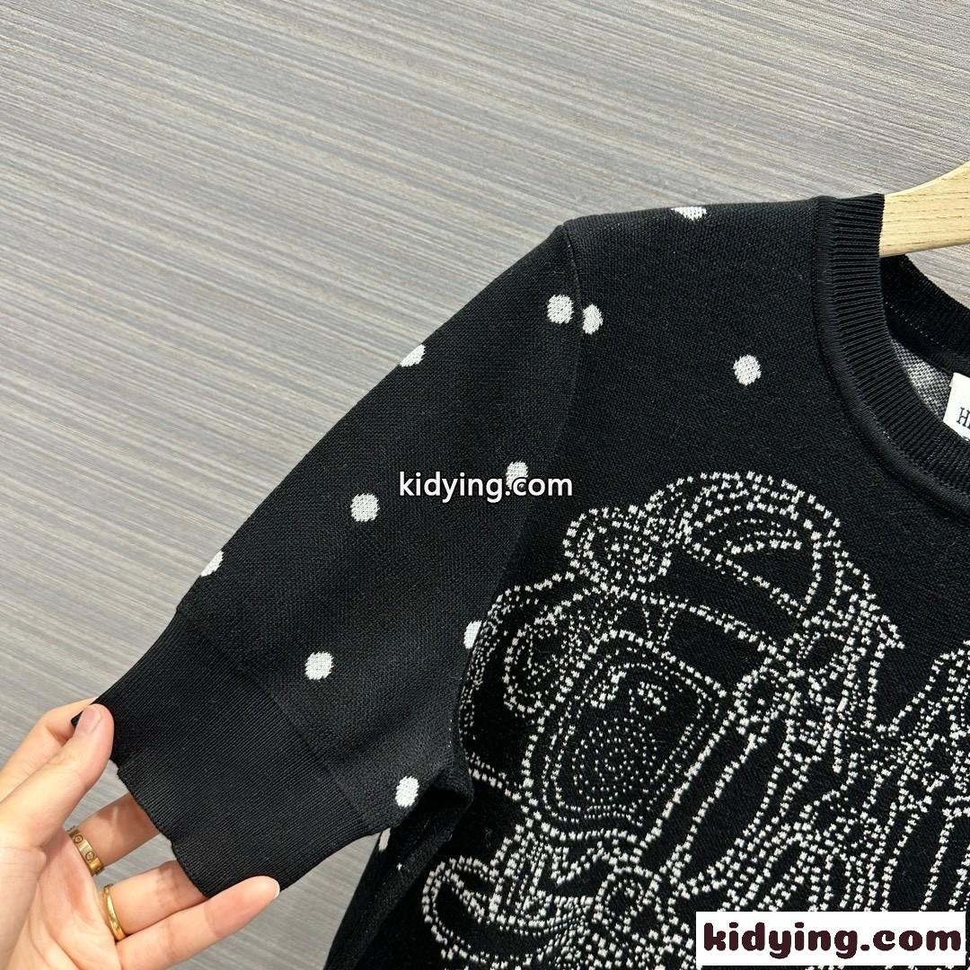 上品 おしゃれ 半袖 ニットTシャツ エルメス Tシャツ コピー クルーネック-2